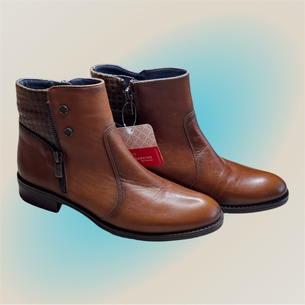 NWT Dorking Elegant Brown Leather Ankle Boots sz 37 (6.5)